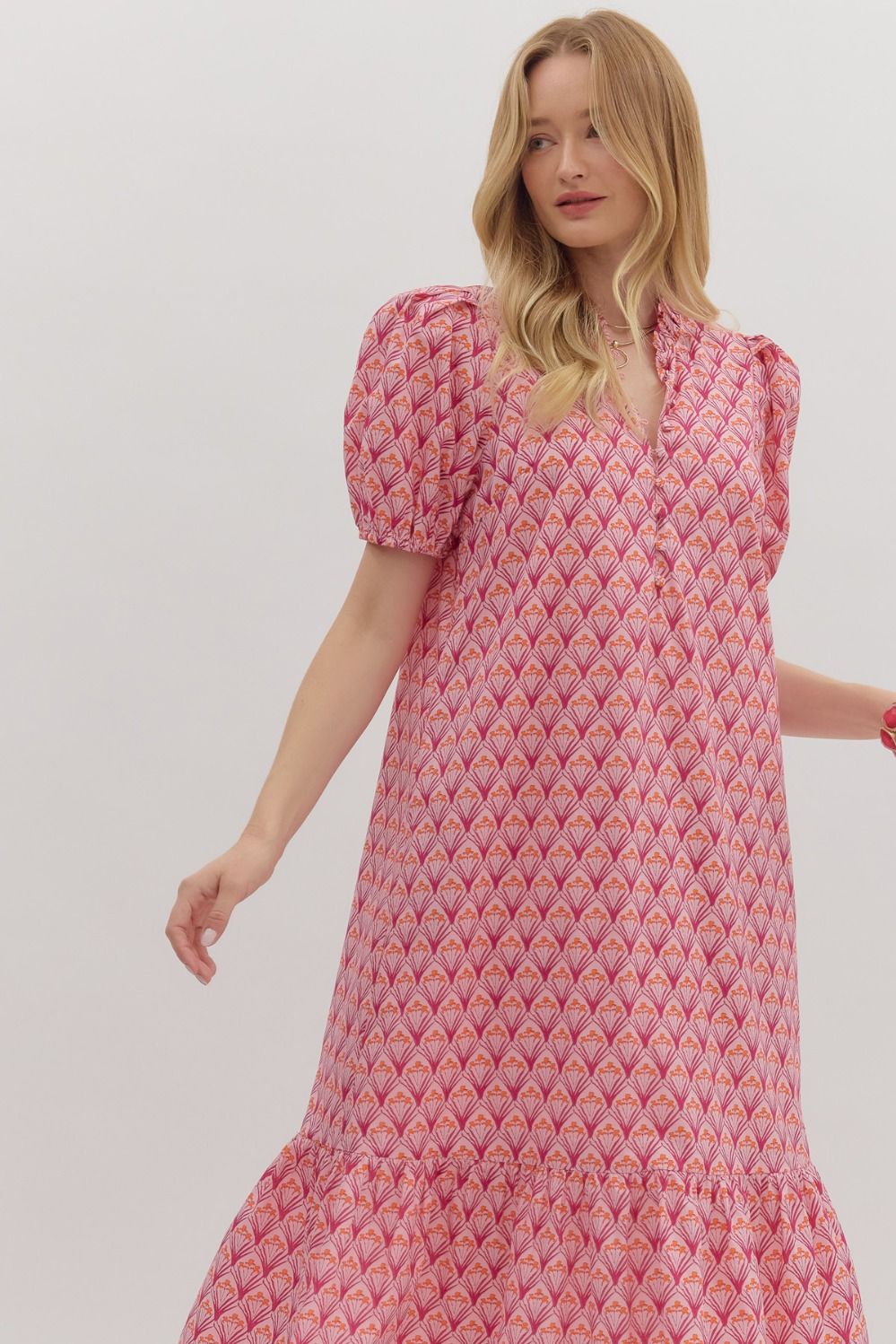 Floral print ruffle hem midi dress