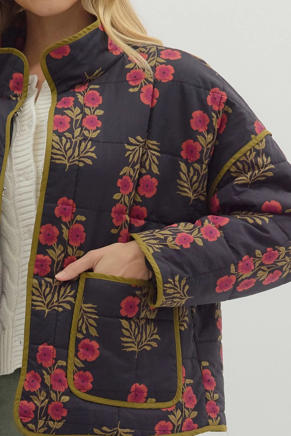 Black floral quilted jacket
