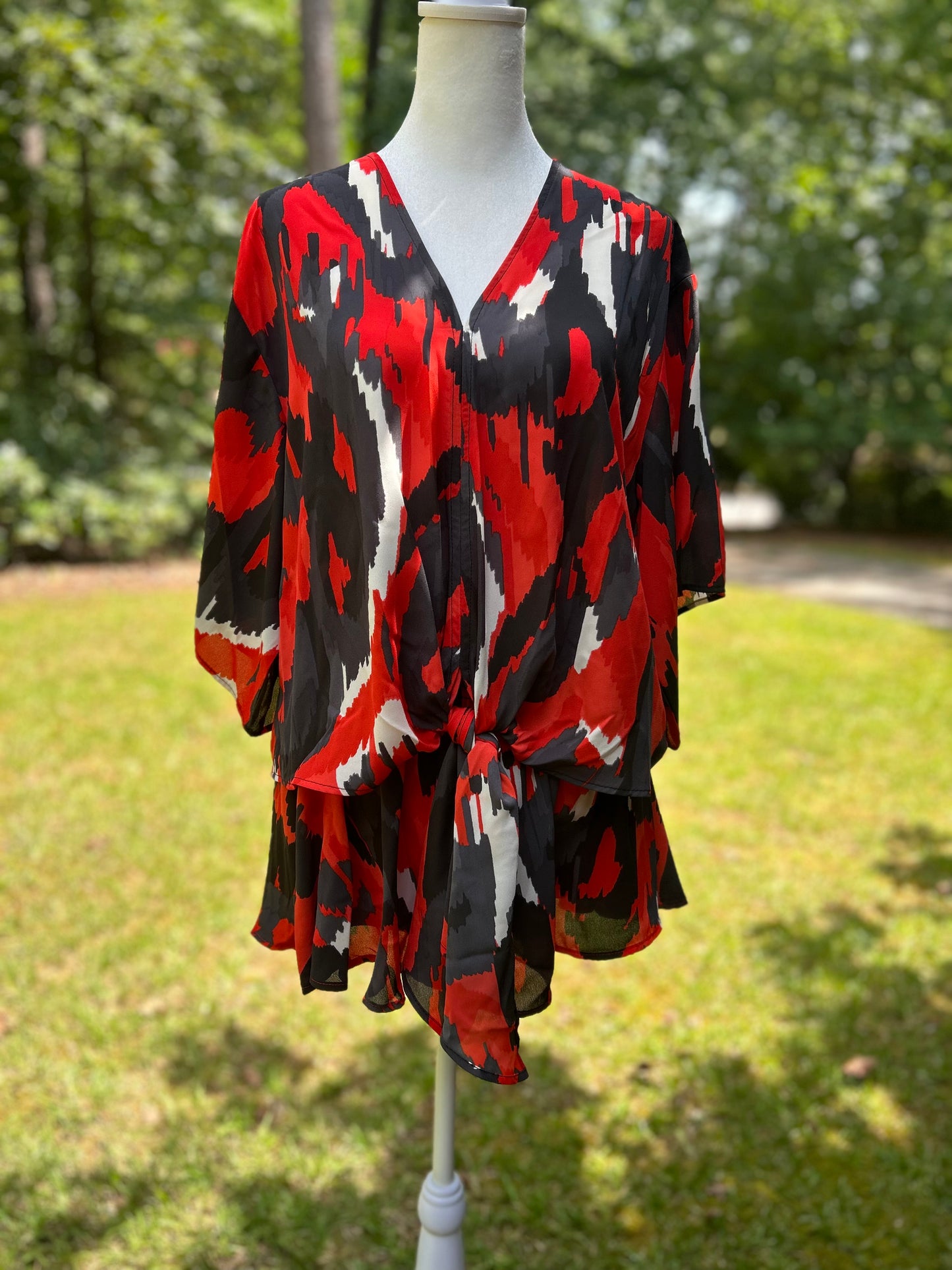 Red + black abstract shorts