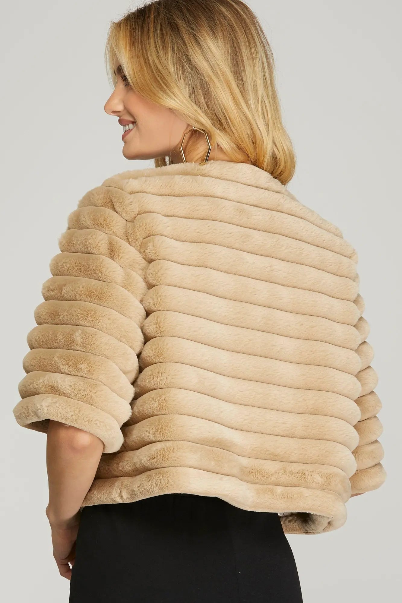 Half Sleeve Faux Fur Crop Jacket