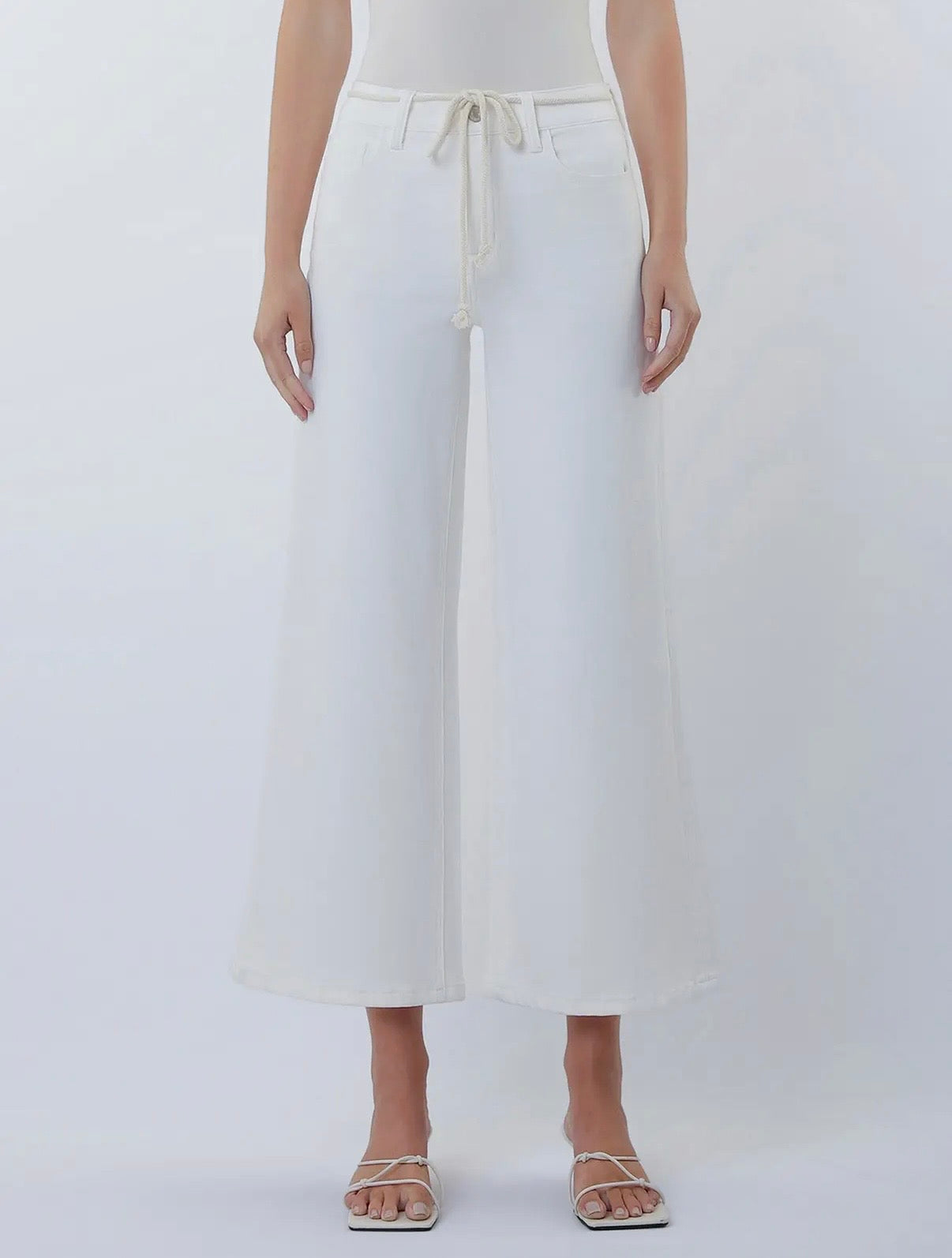 High Rise Natural Color Drawstring
Wide Leg Jeans