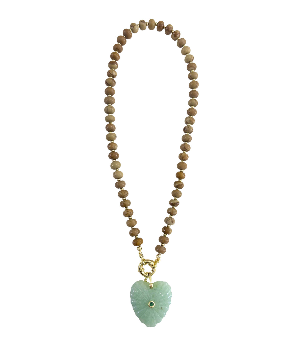 Kendall Beaded Necklace with Heart Pendant - Tan