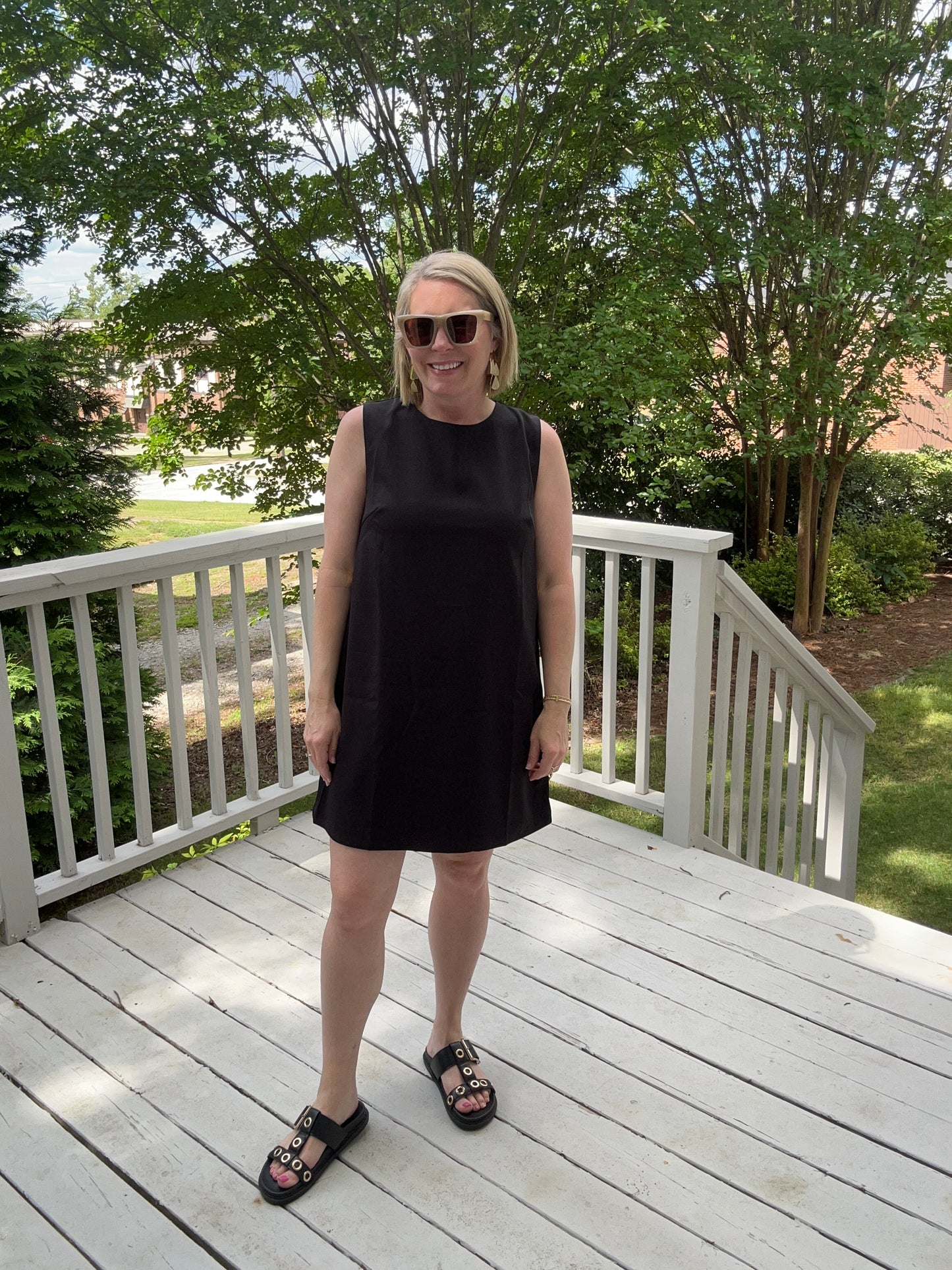 Shift dress with gold buttons