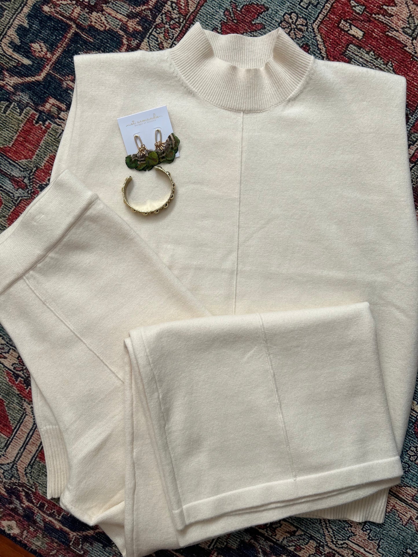 Knit mock neck and crop pant set