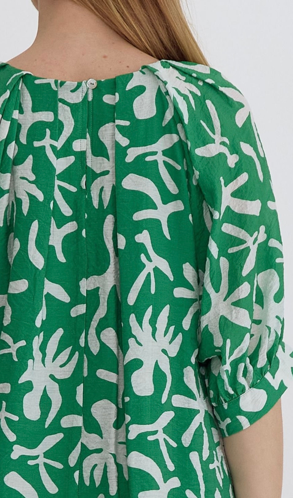 Green + White Abstract print top