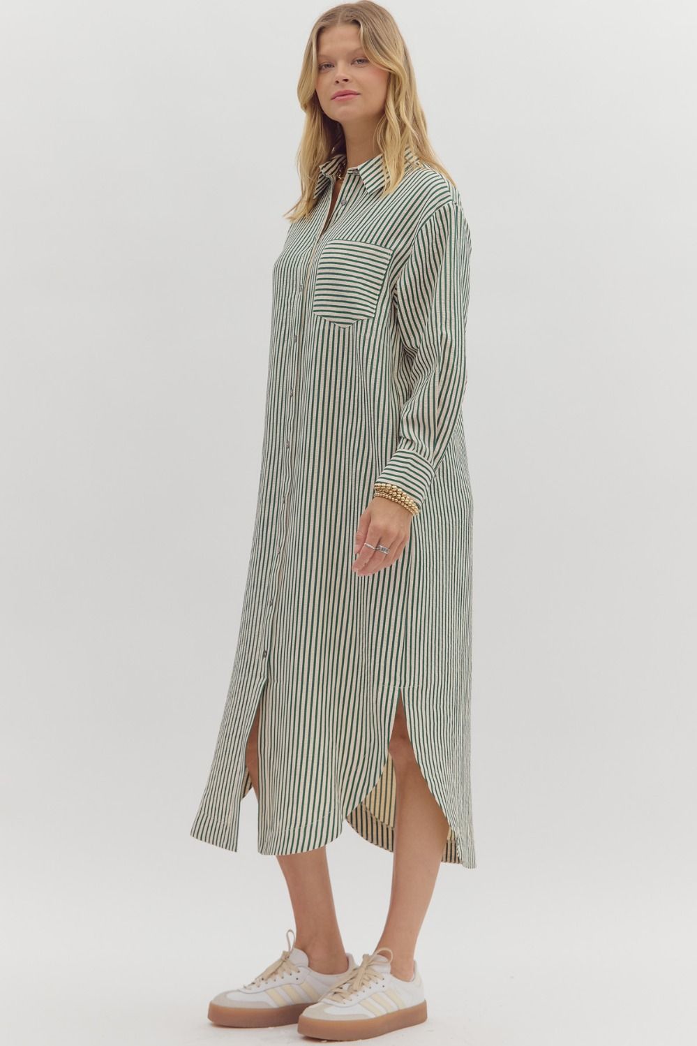 Long sleeve midi shirt dress