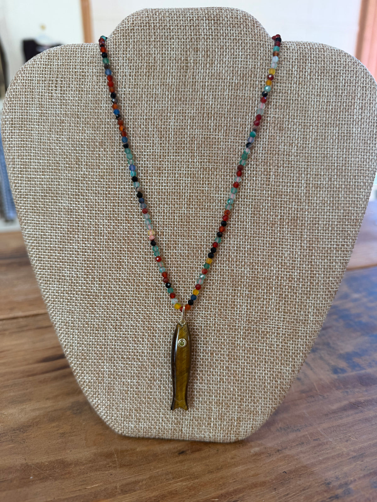 Beaded Necklace with Fish Charm