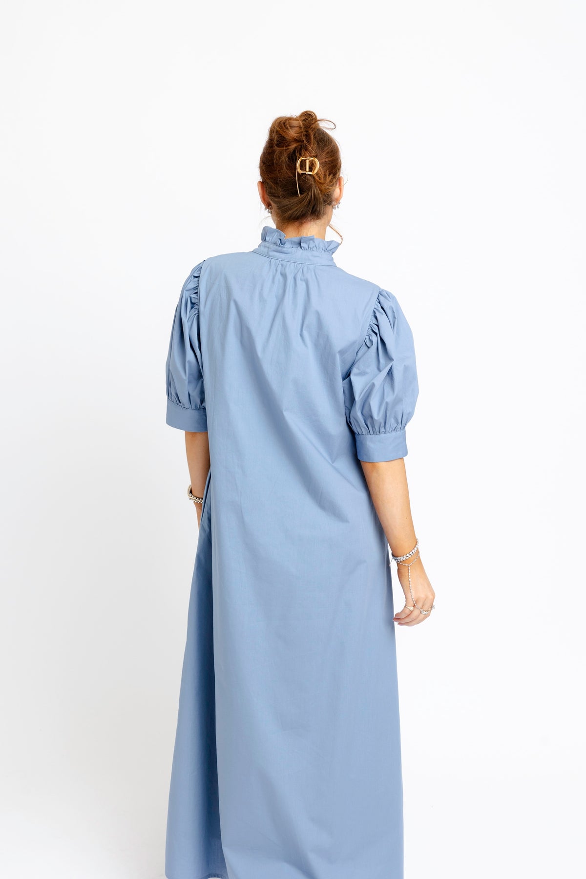 Solid Poplin Ruffle Neck Maxi Shirt Dress (Two Colors!)
