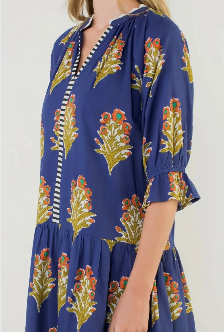 Floral Print Ruffle Sleeve Dress