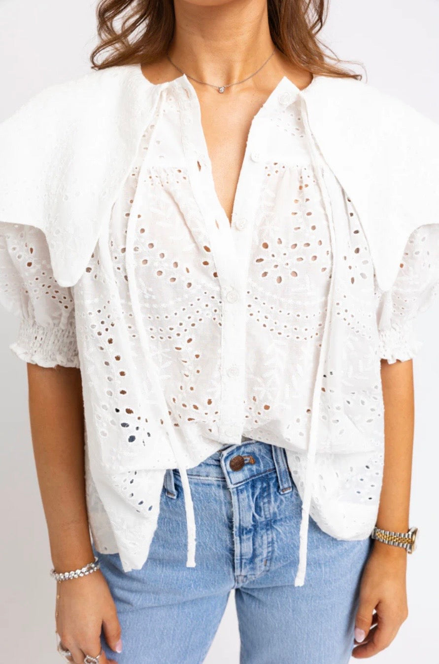 Eyelet Novelty Collar Top