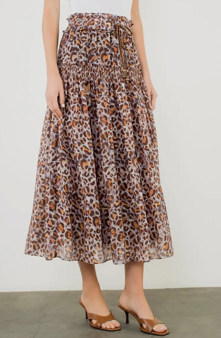 Smocked Waist Leopard Print
Maxi Skirt