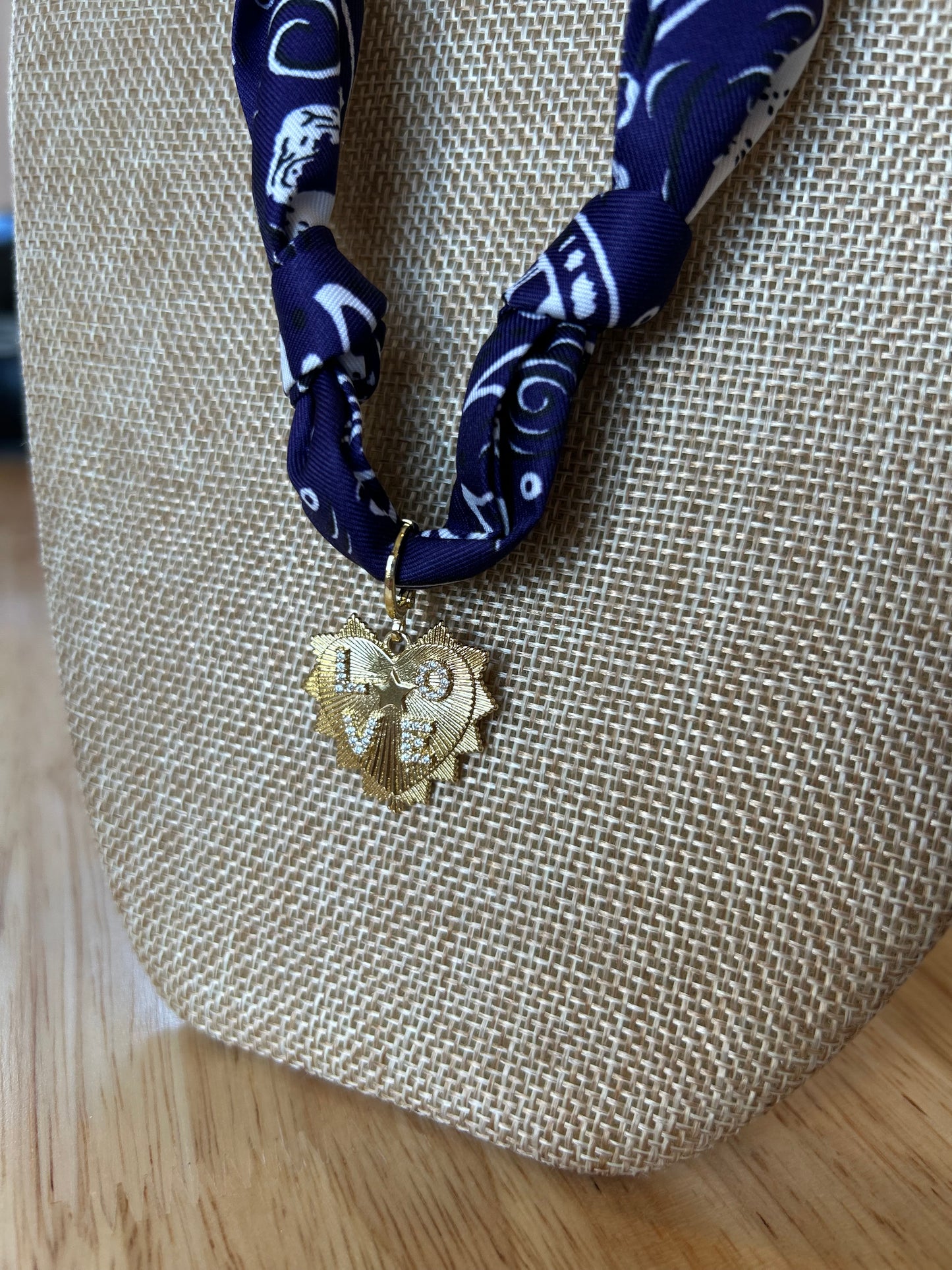 Knotted Navy Bandana with Love Charm