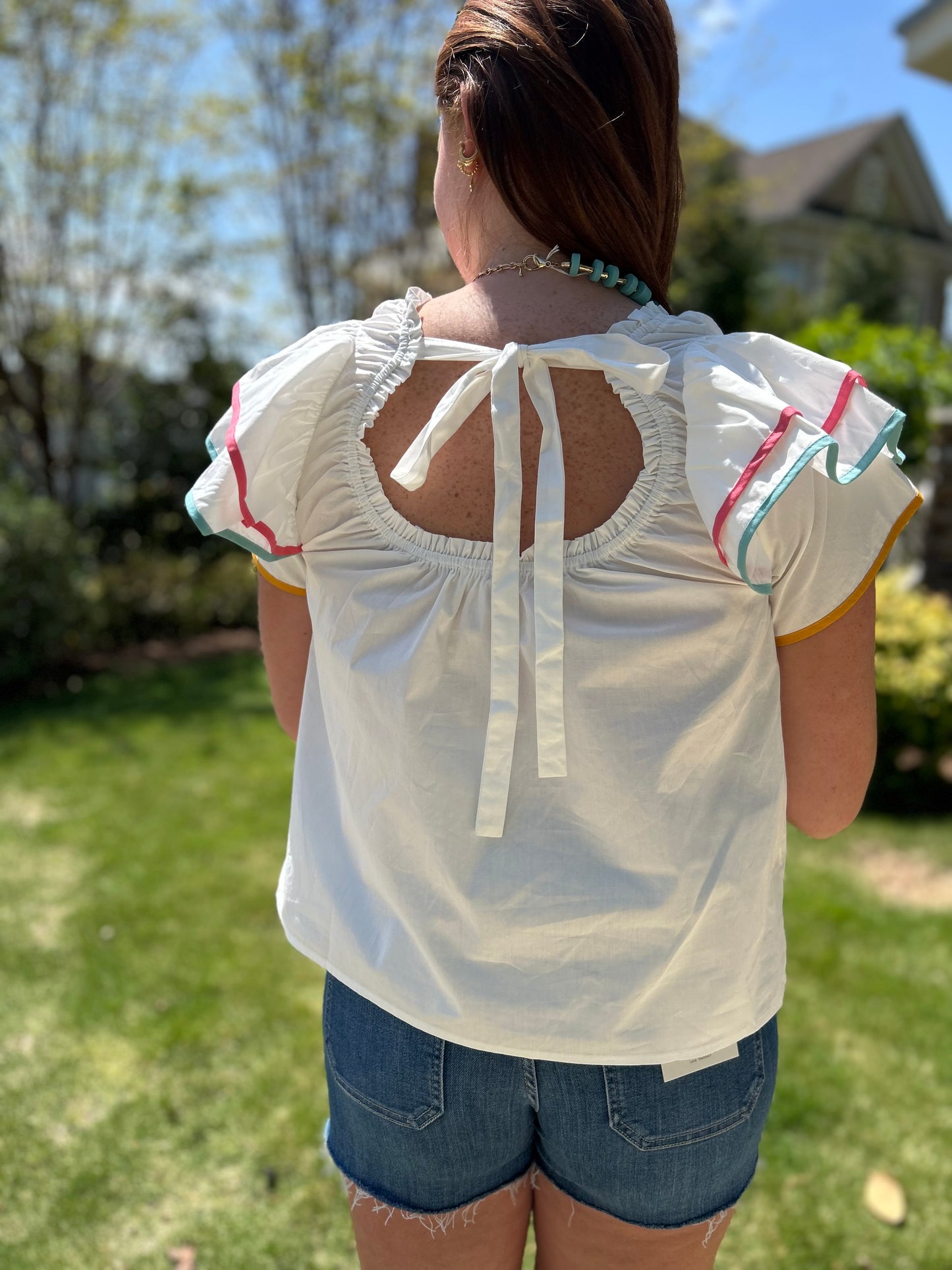 Poplin blouse with ruffle sleeves