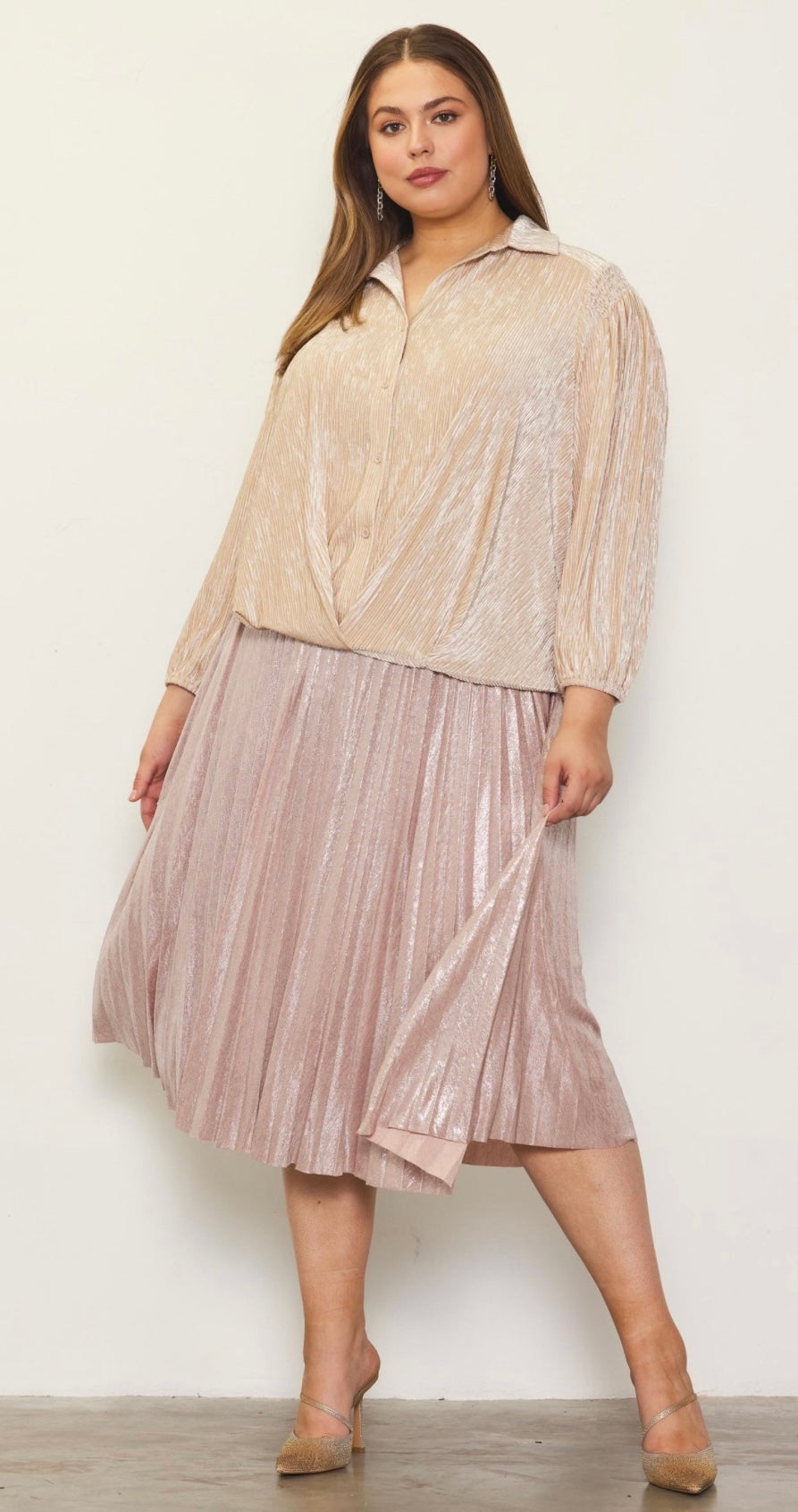 Blush Pleated Skirt Plus