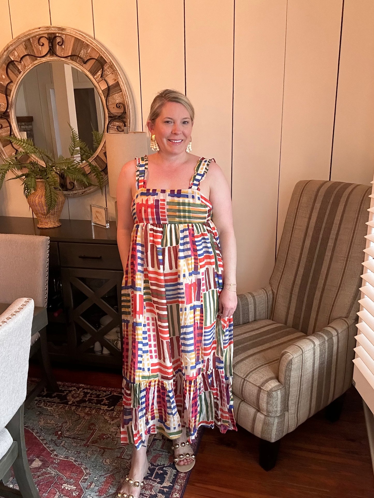 Multi color tiered print dress