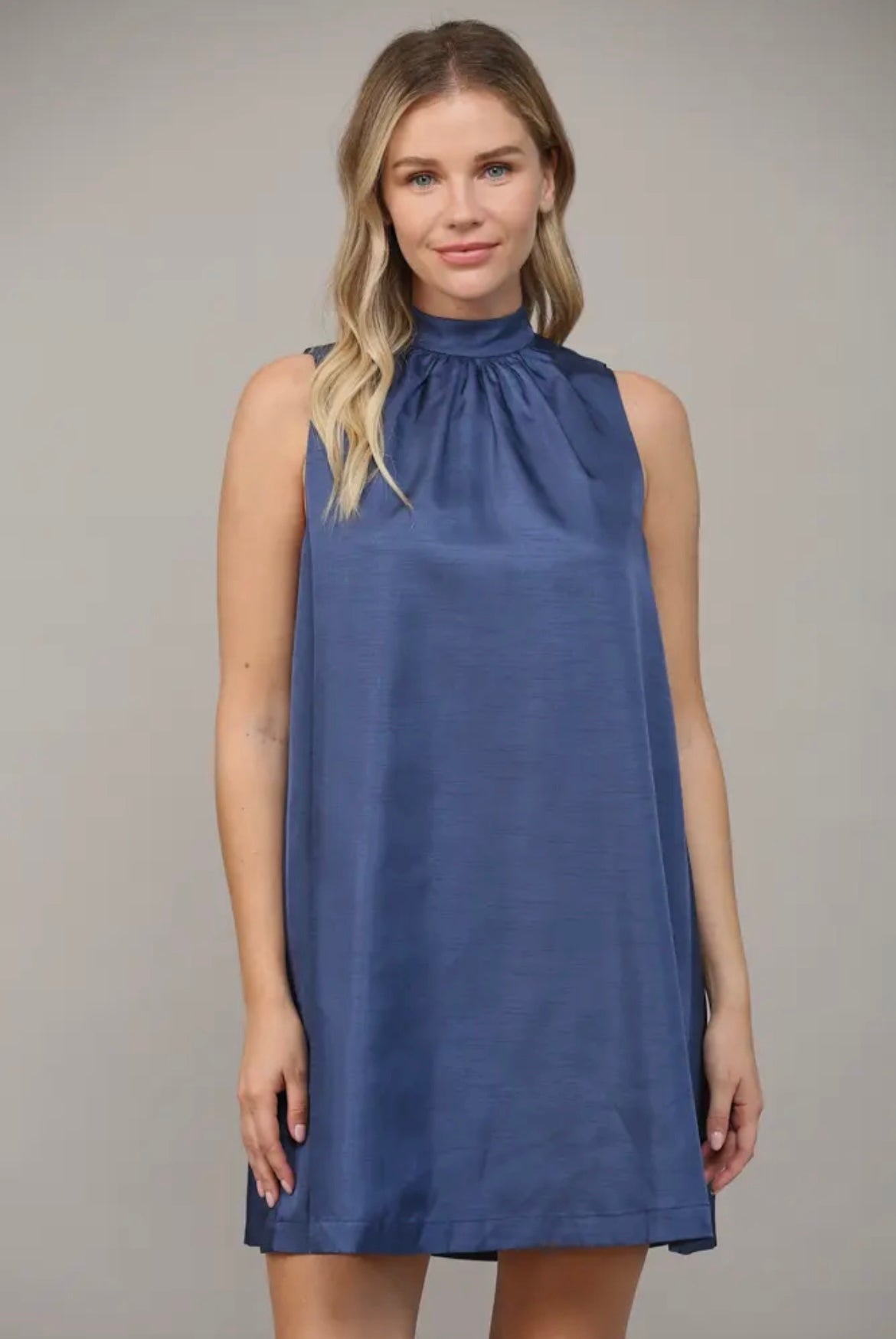 Tie Back Halter Neck Satin A-Line Dress - Navy Simon and Pine Tie Back Halter Neck Satin A-Line Dress - Navy Simon and Pine