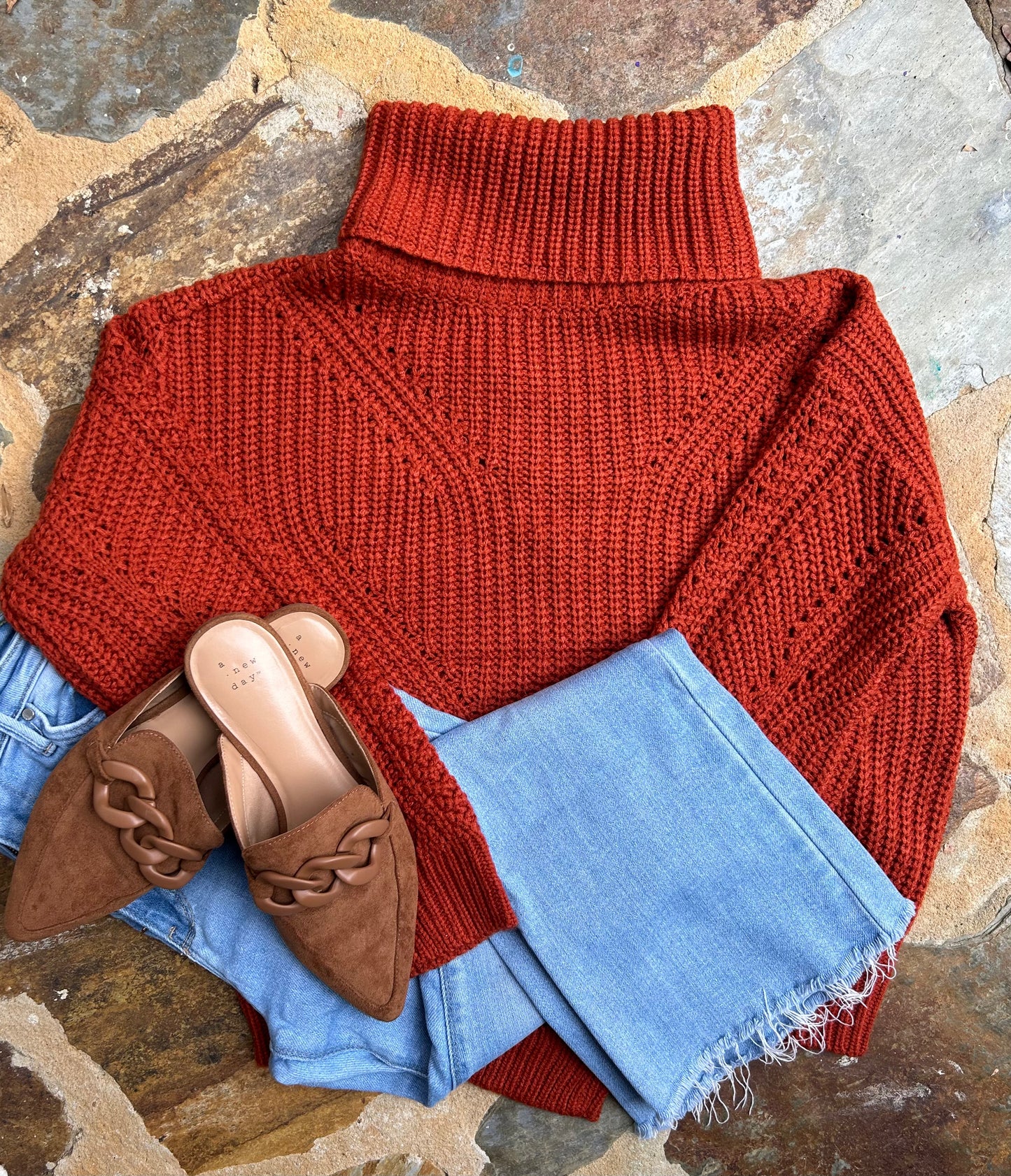 Cross back turtleneck sweater