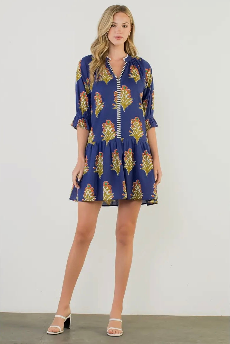 Floral Print Ruffle Sleeve Dress