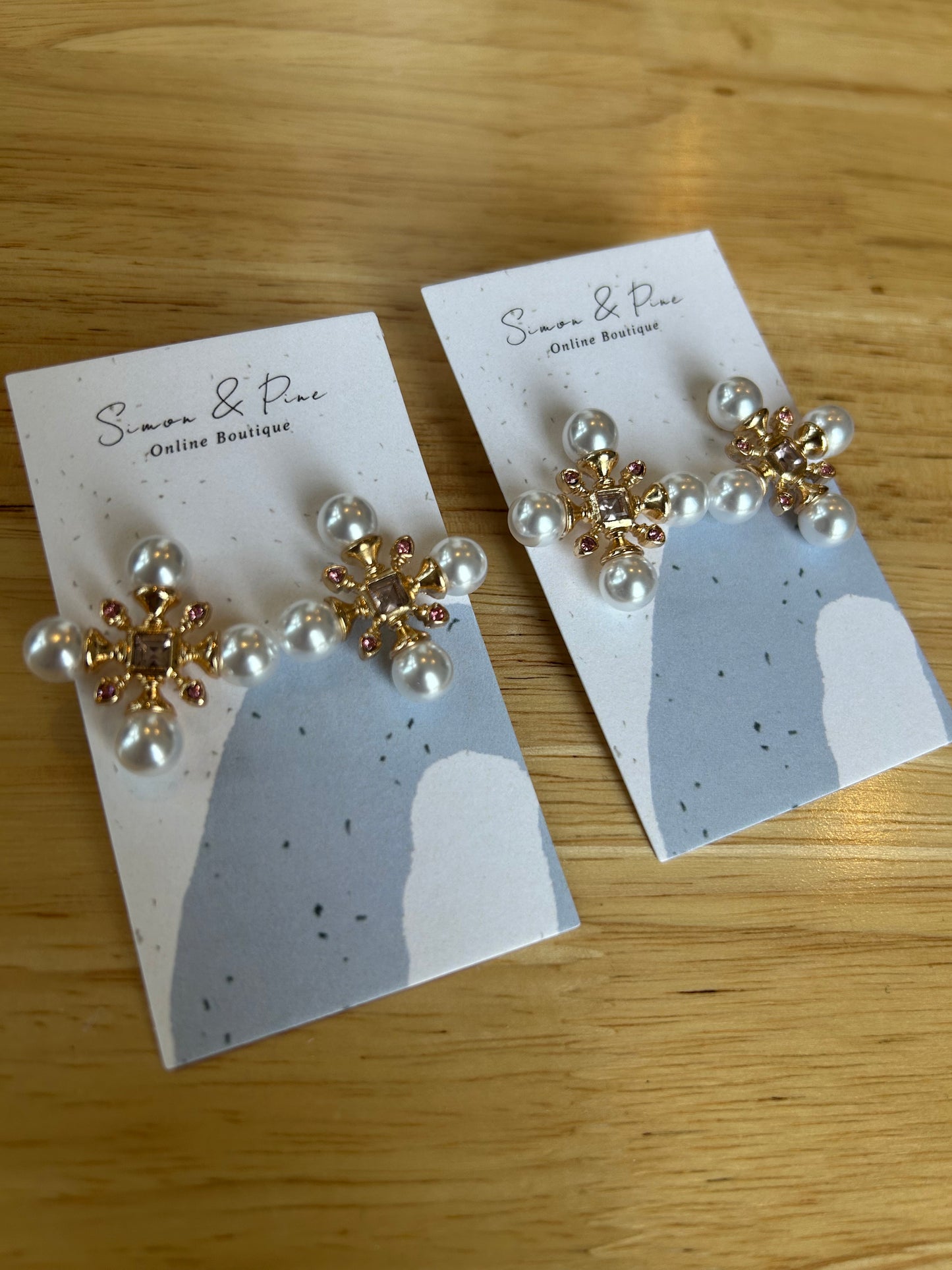 Pearl + pink crystal earrings