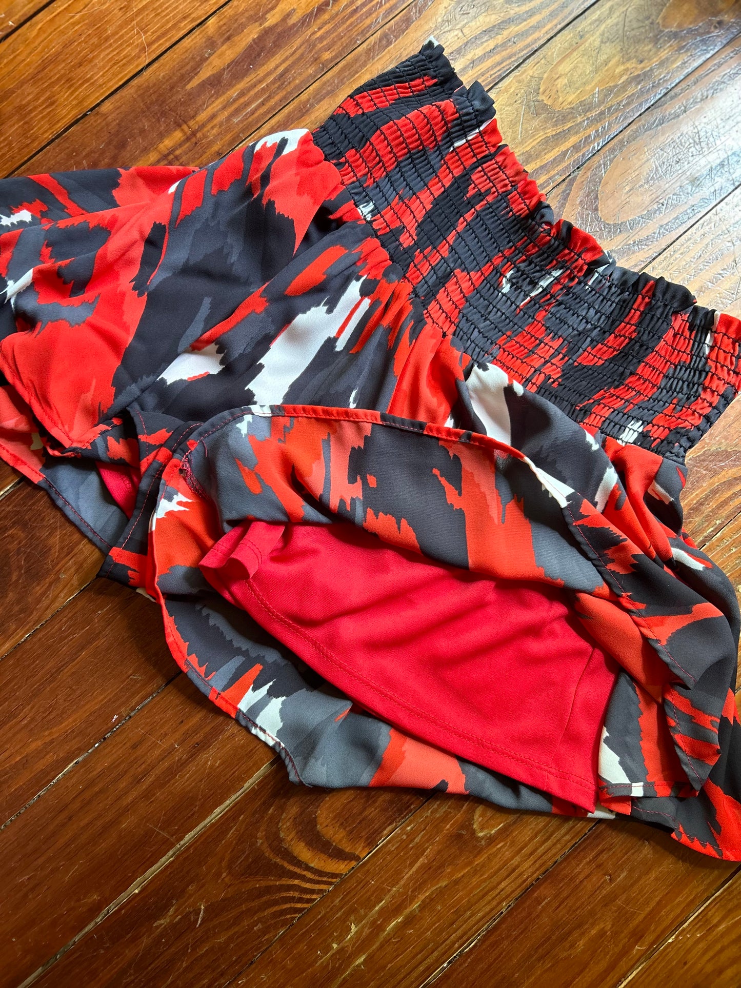 Red + black abstract shorts