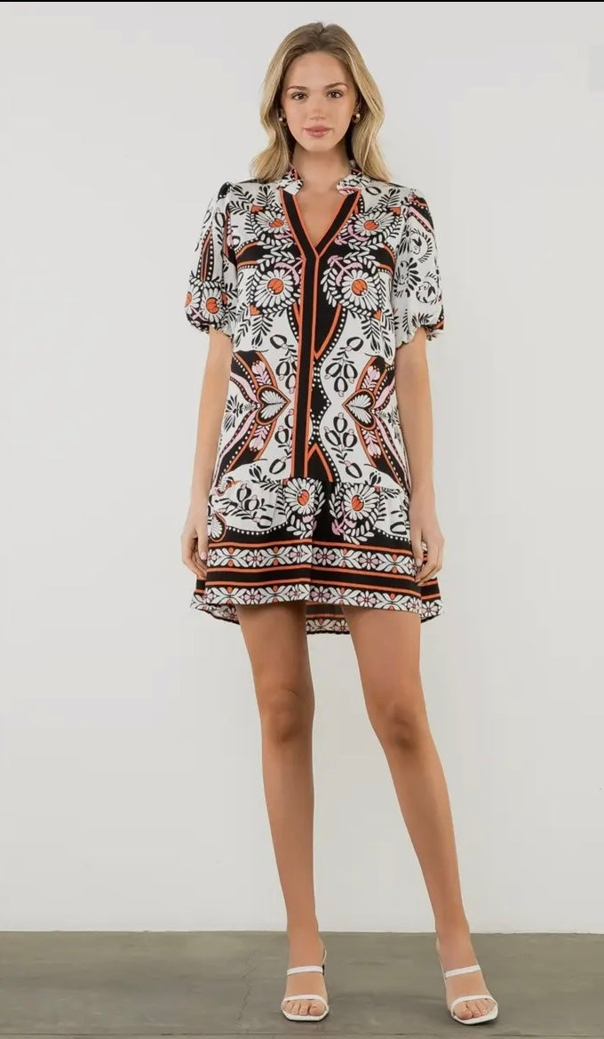 Puff sleeve v-neck dress