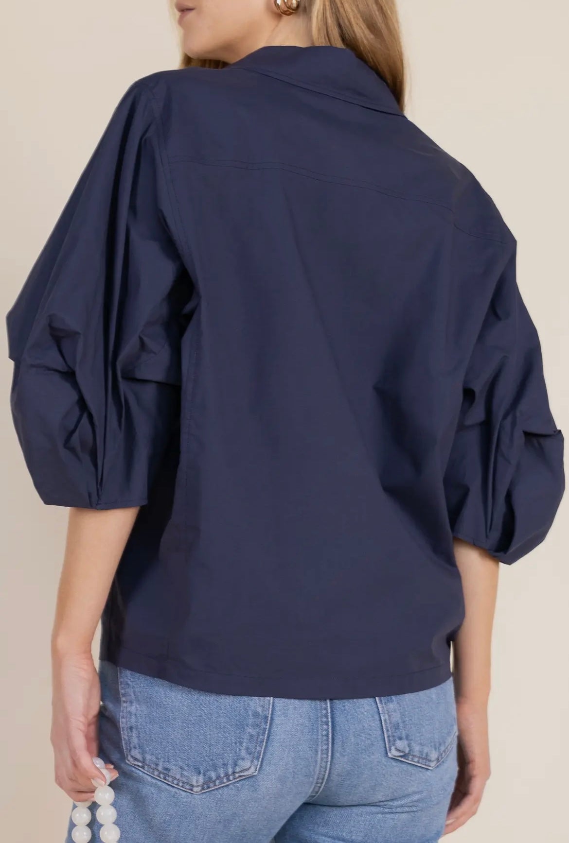 Poplin Bishop Sleeve Button Up Shirt