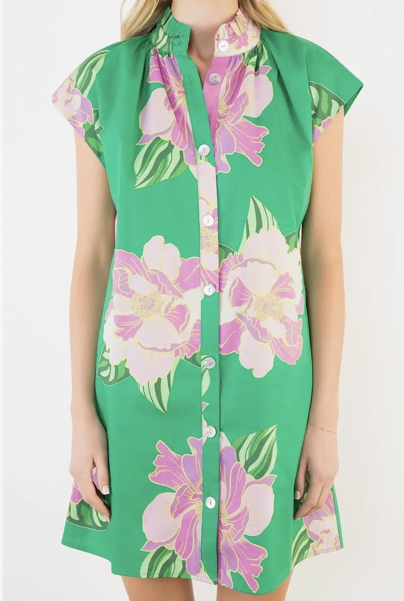 Short Sleeve Floral Print Button
Up Dress