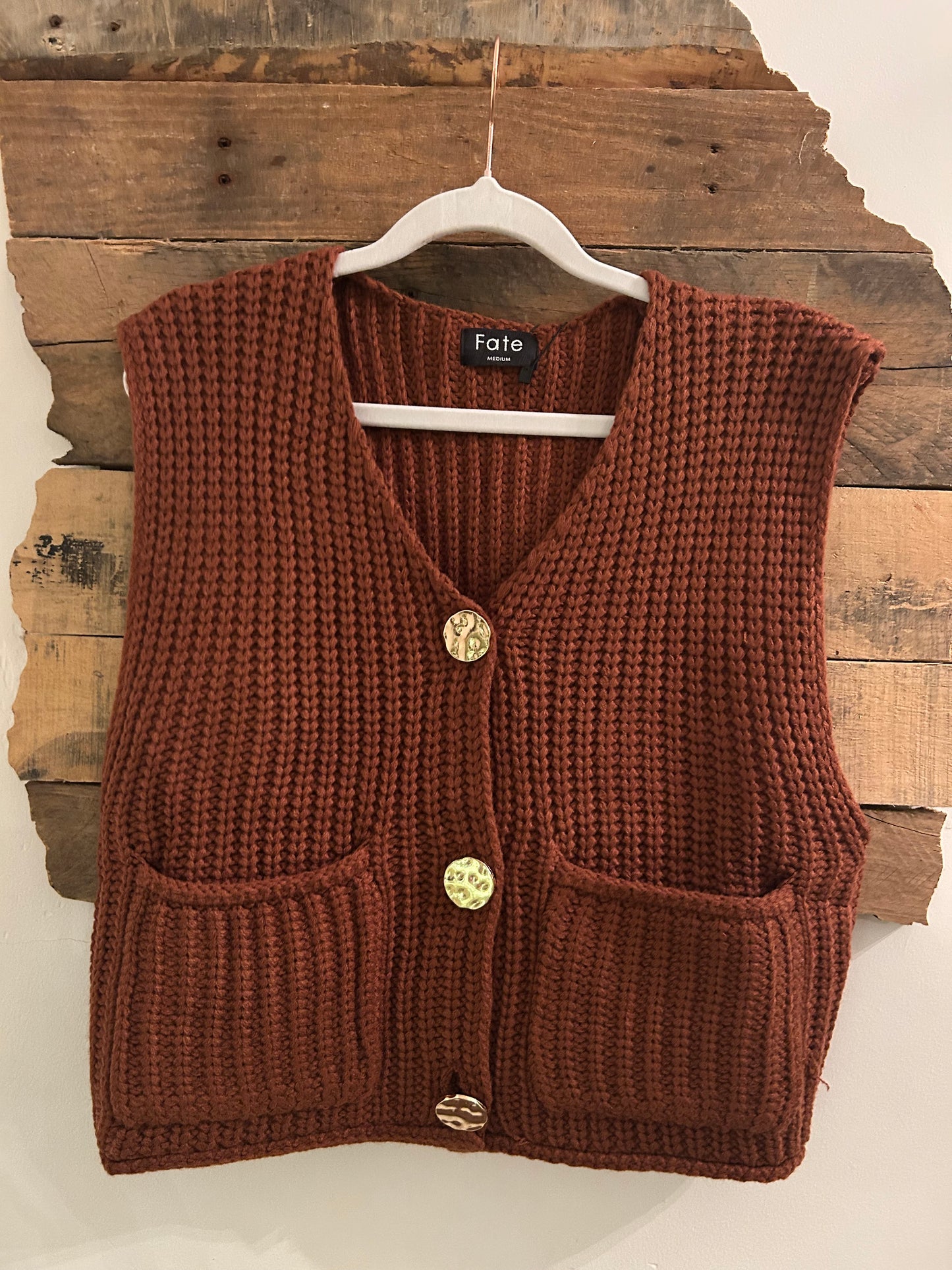 Gold Button Closure Chunky Vest