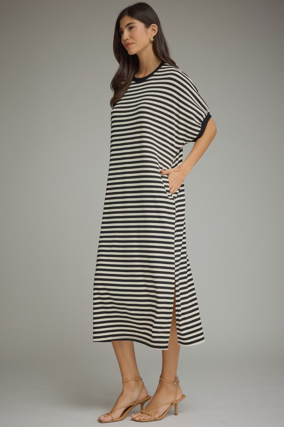 Stripe short sleeve midi dress