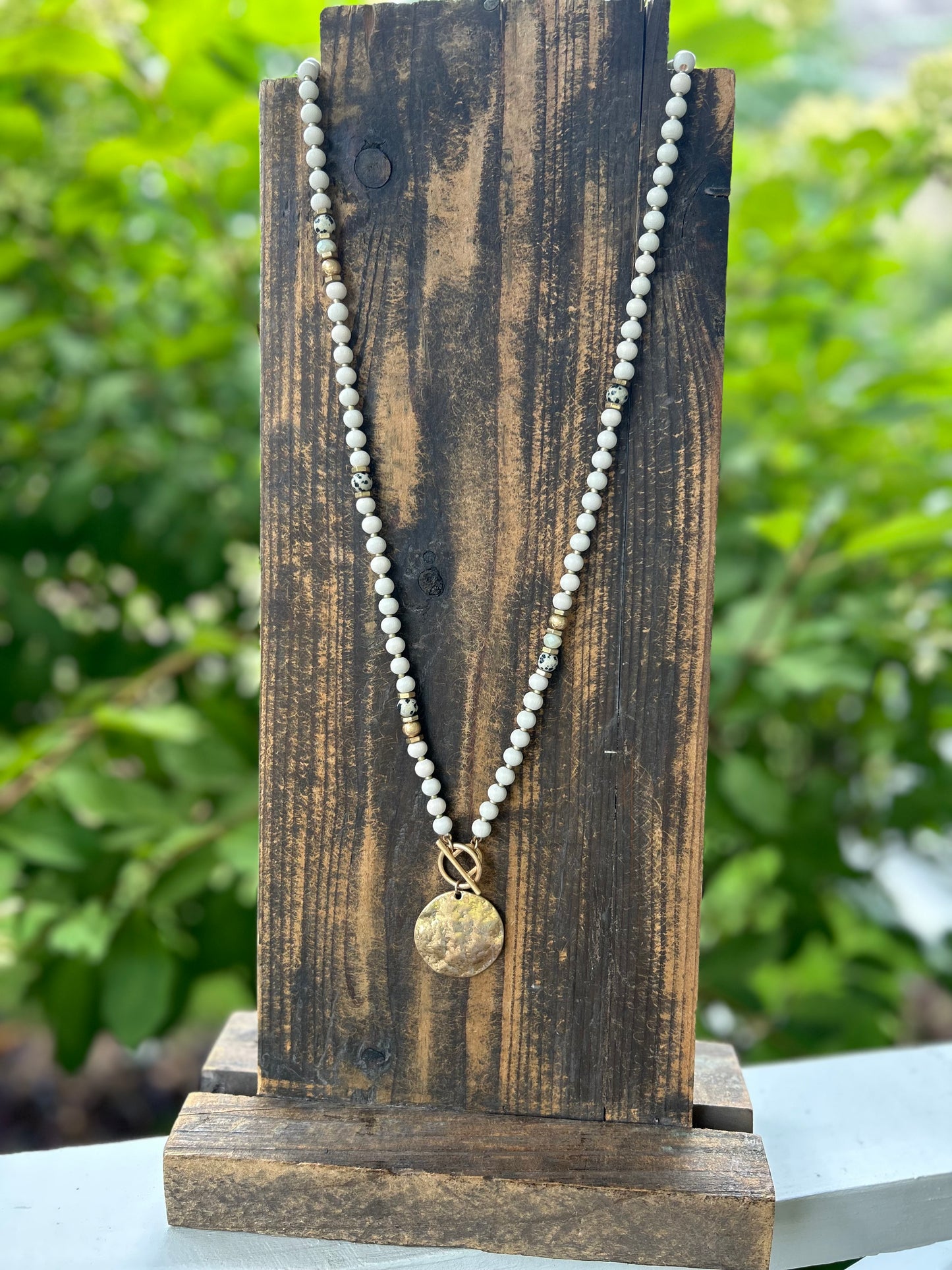 Hammered Disk + Bead Necklace