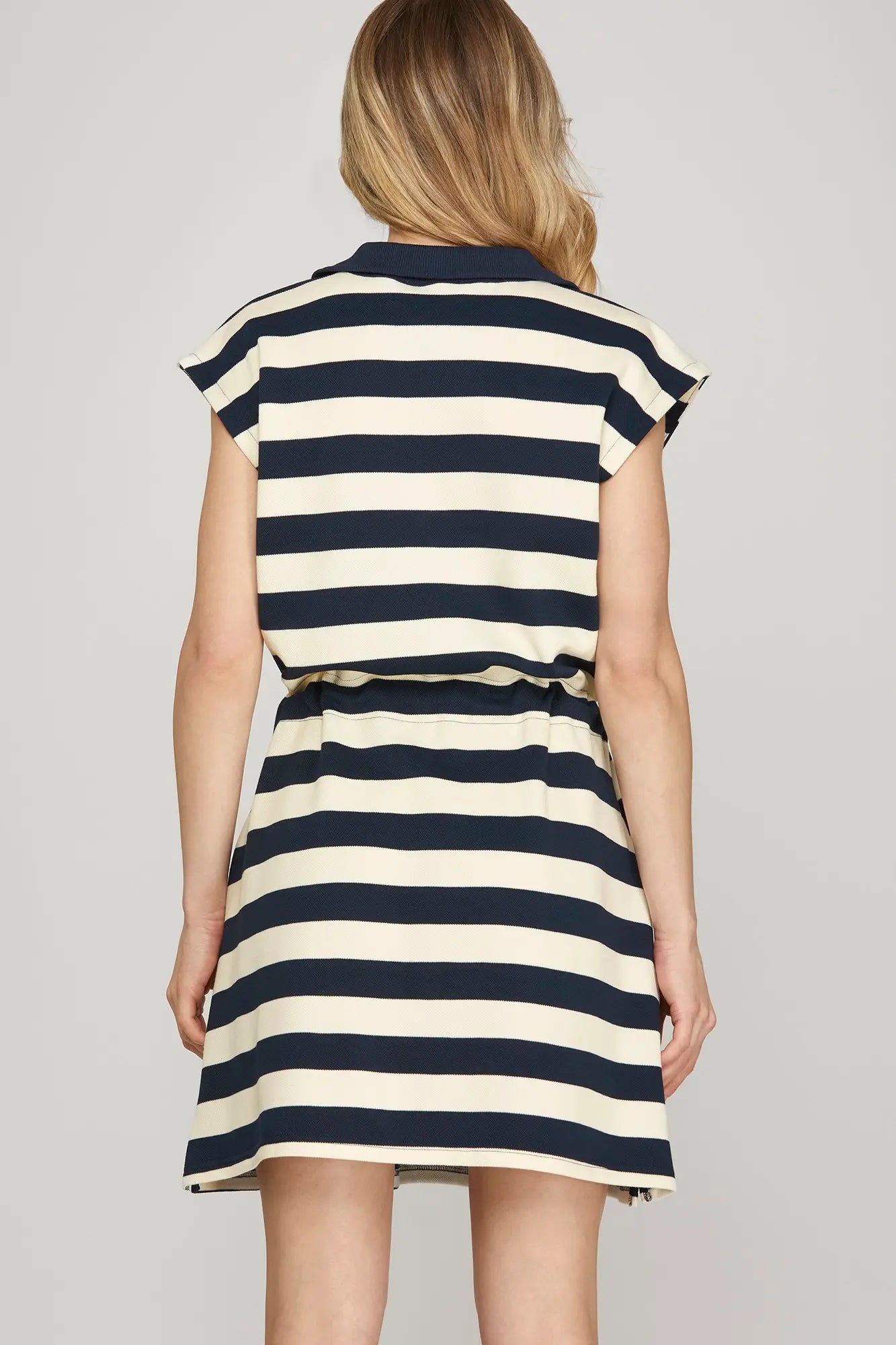Striped Zip Up Collared Dress