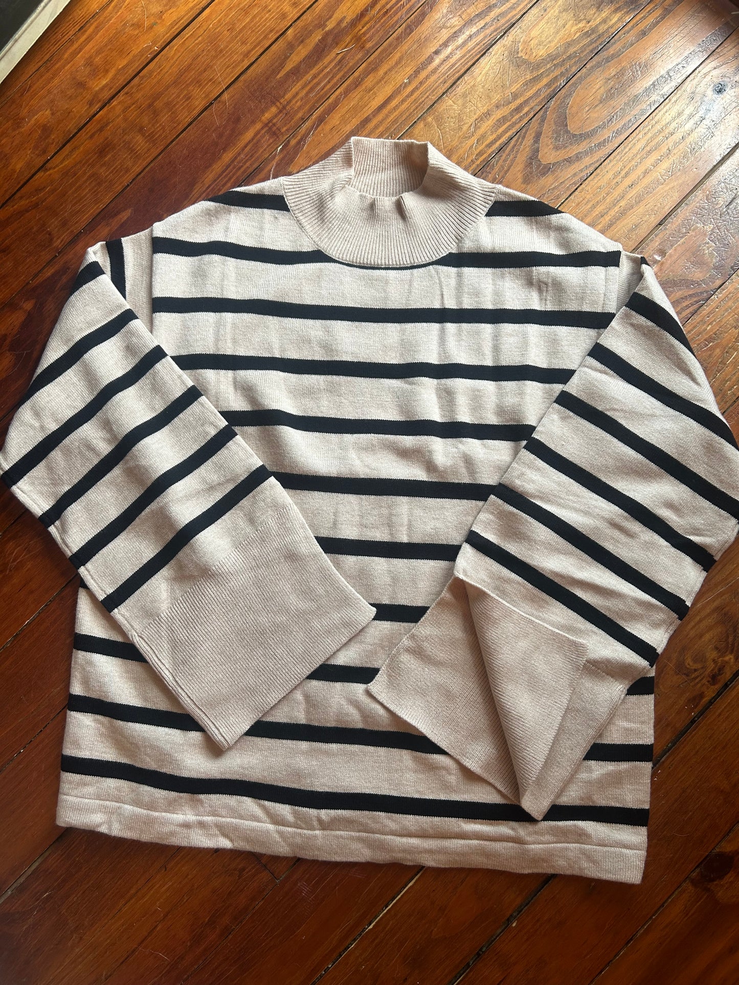 Khaki striped sweater with bell sleeve