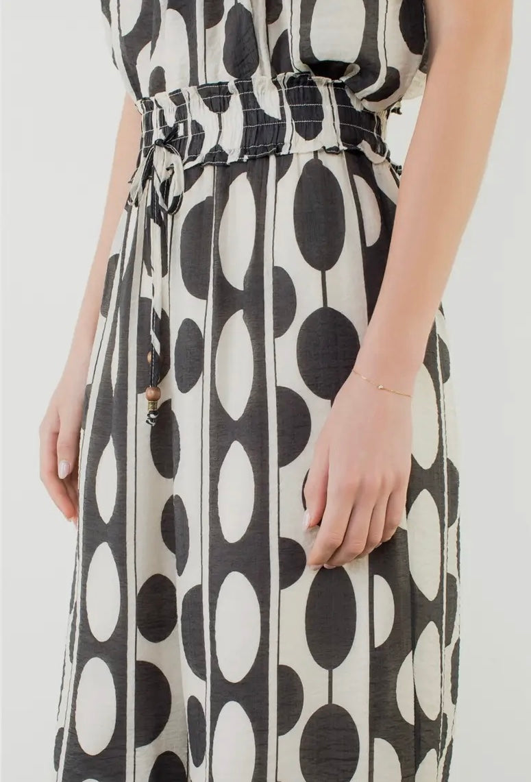 Sleeveless Geometric Pattern Top and Print Pant Set