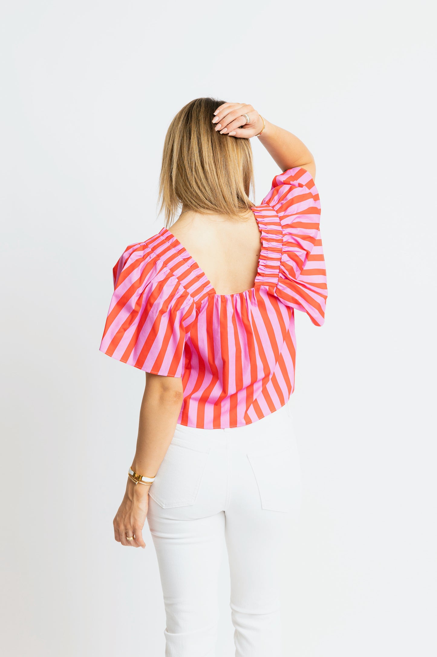 Striped square neck poplin top