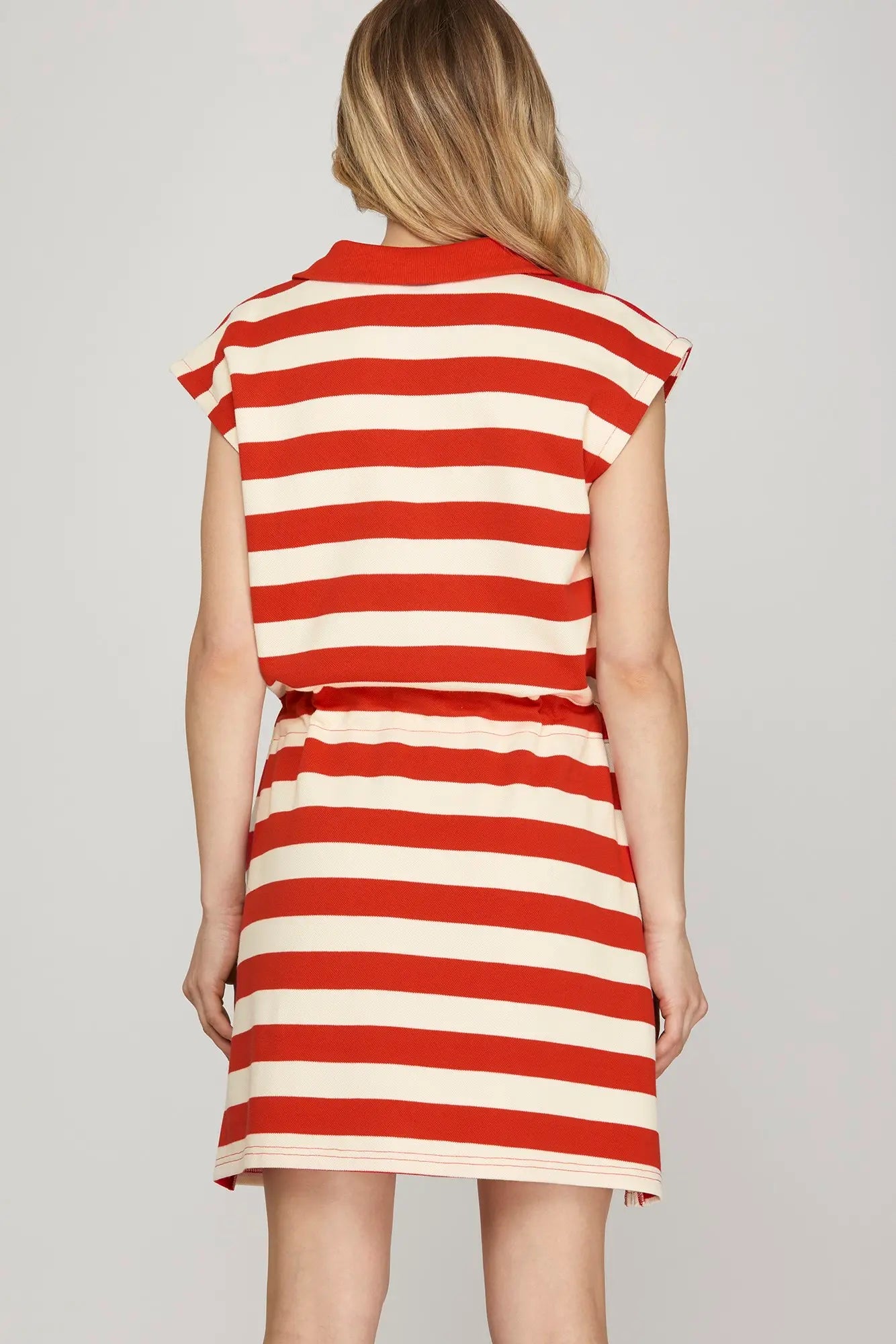 Striped Zip Up Collared Dress