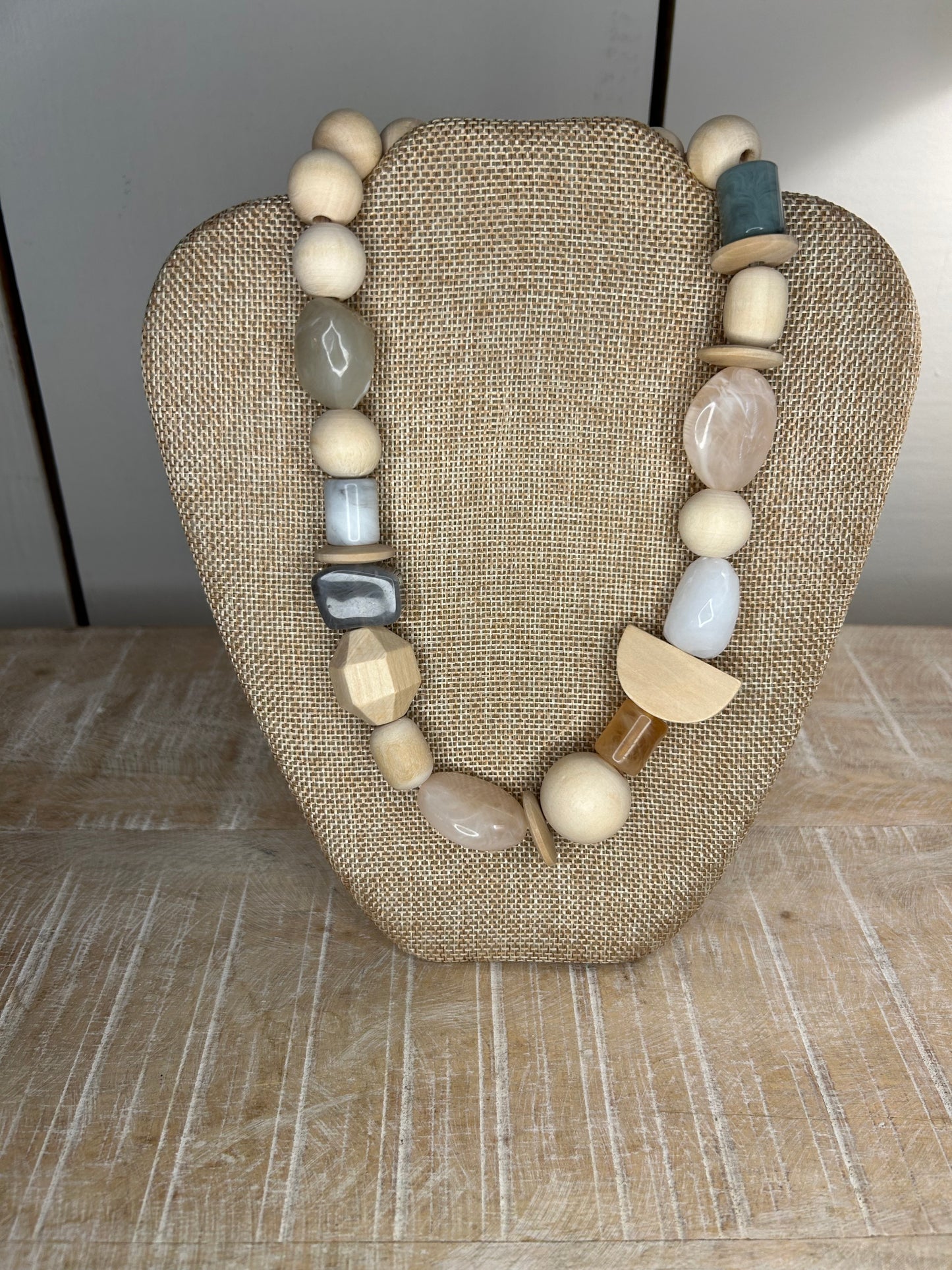 Chunky Wood & Faux Stone Multi Shape Necklace