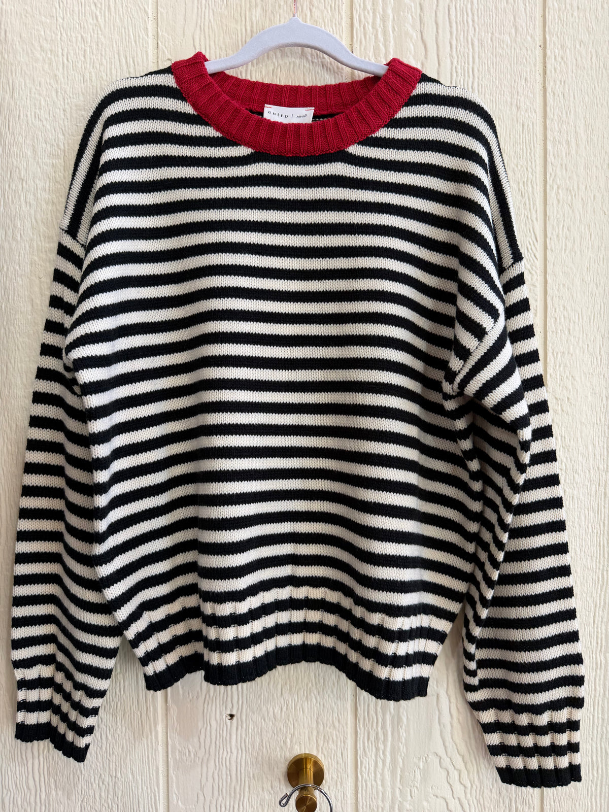Striped Sweater with Contrast Neckline