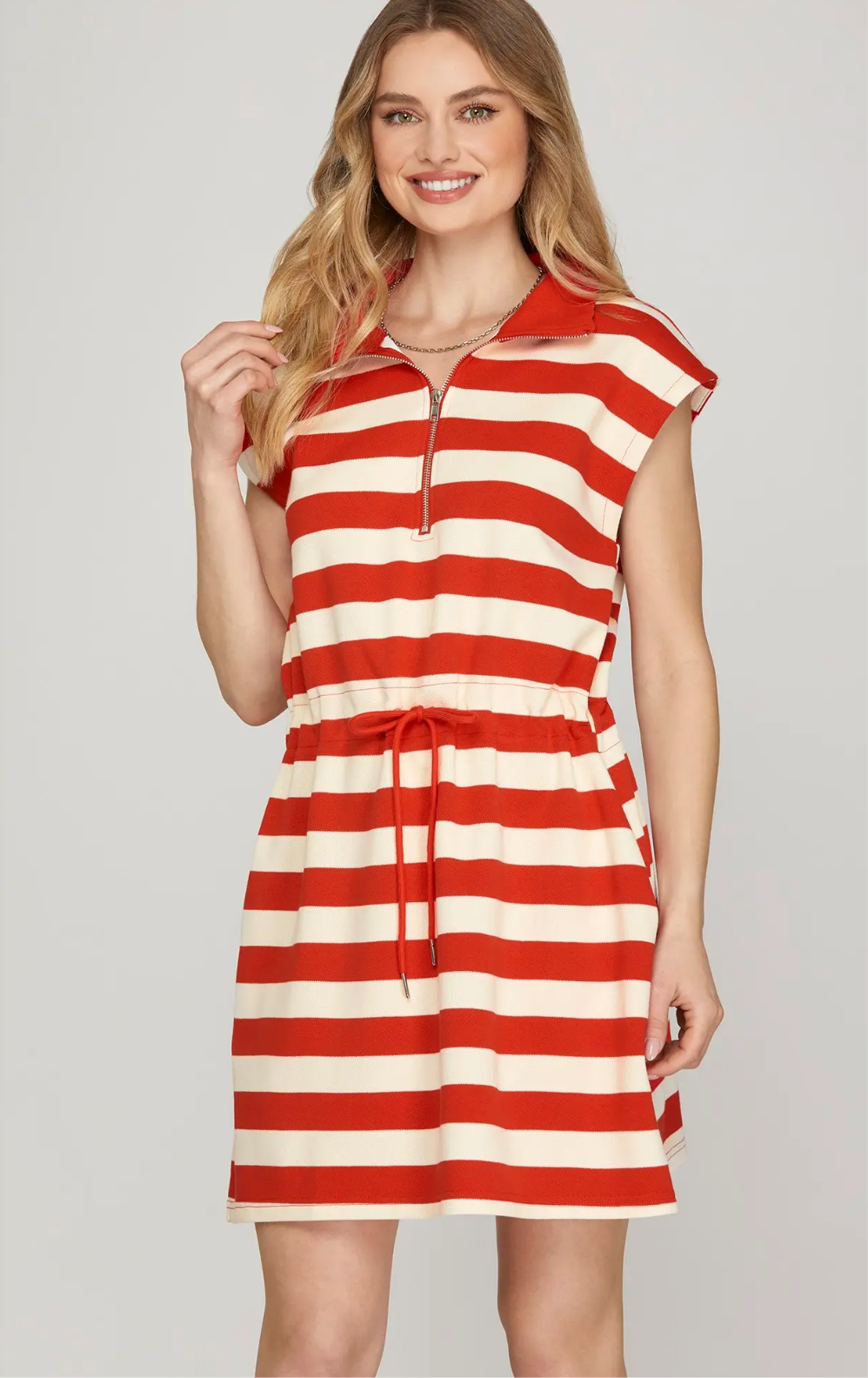 Striped Zip Up Collared Dress
