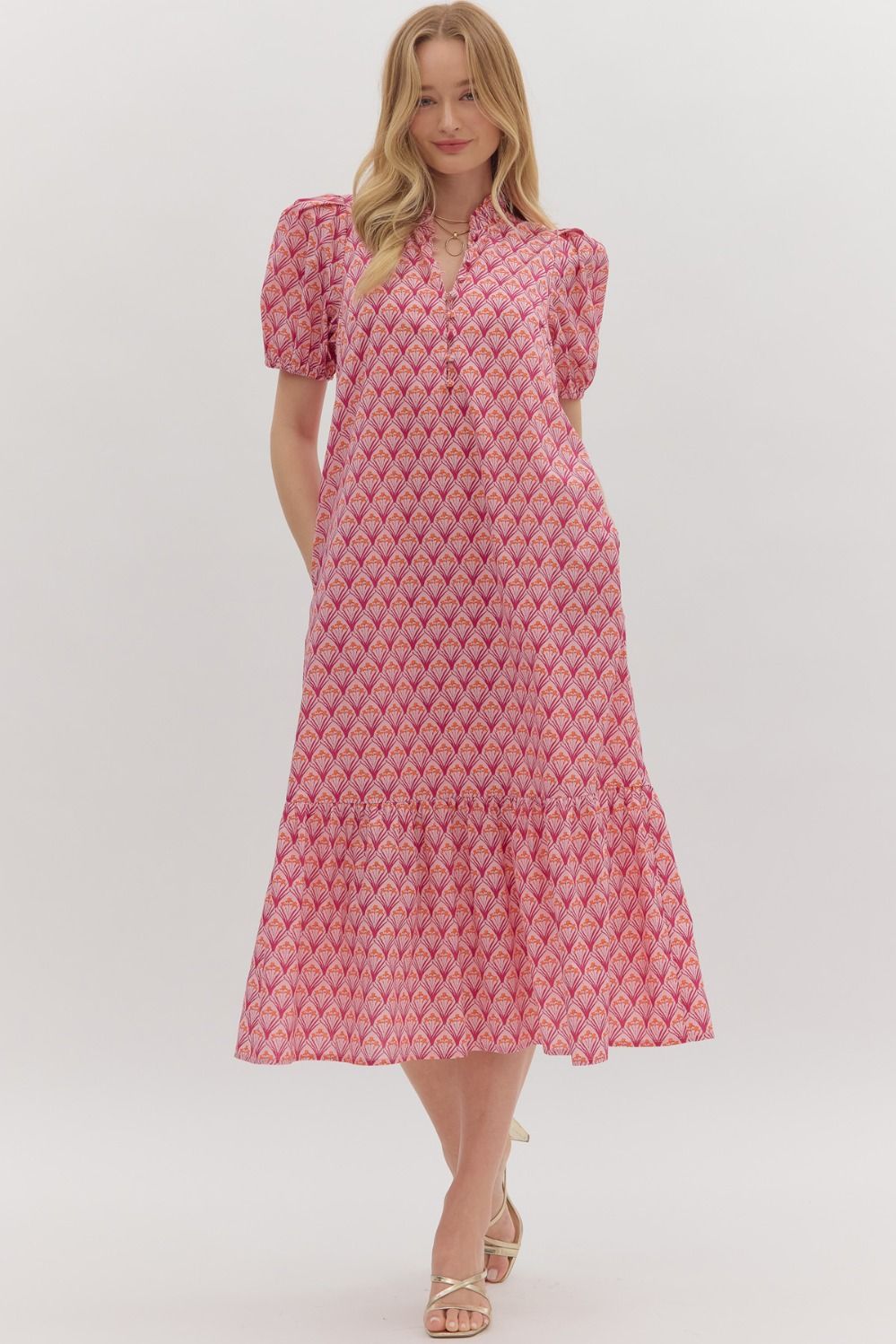Floral print ruffle hem midi dress
