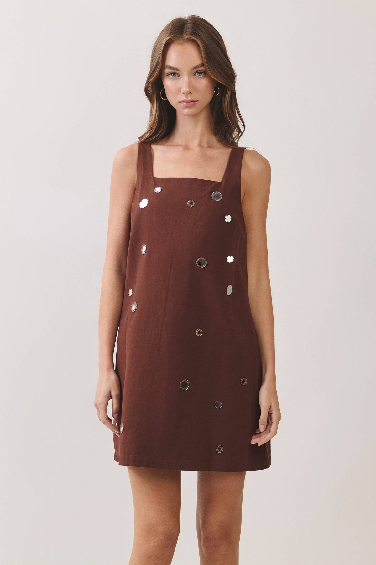 Mirror Embellished A-Line Mini Dress