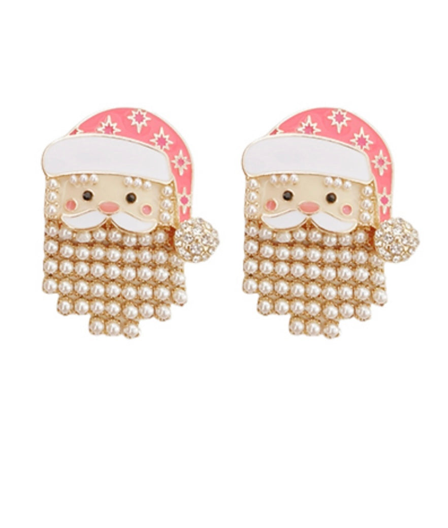 Christmas Santa and Pearl Tassel Earrings