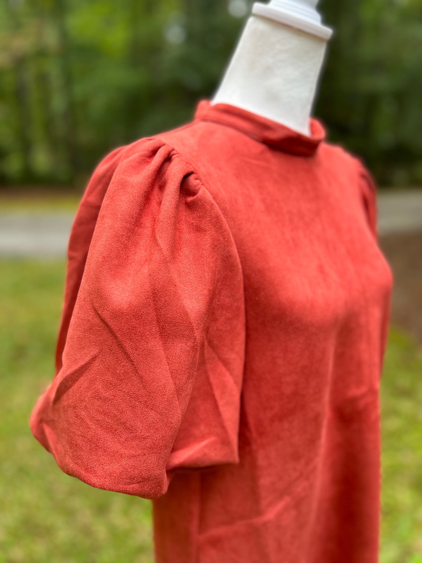 Rust faux suede dress