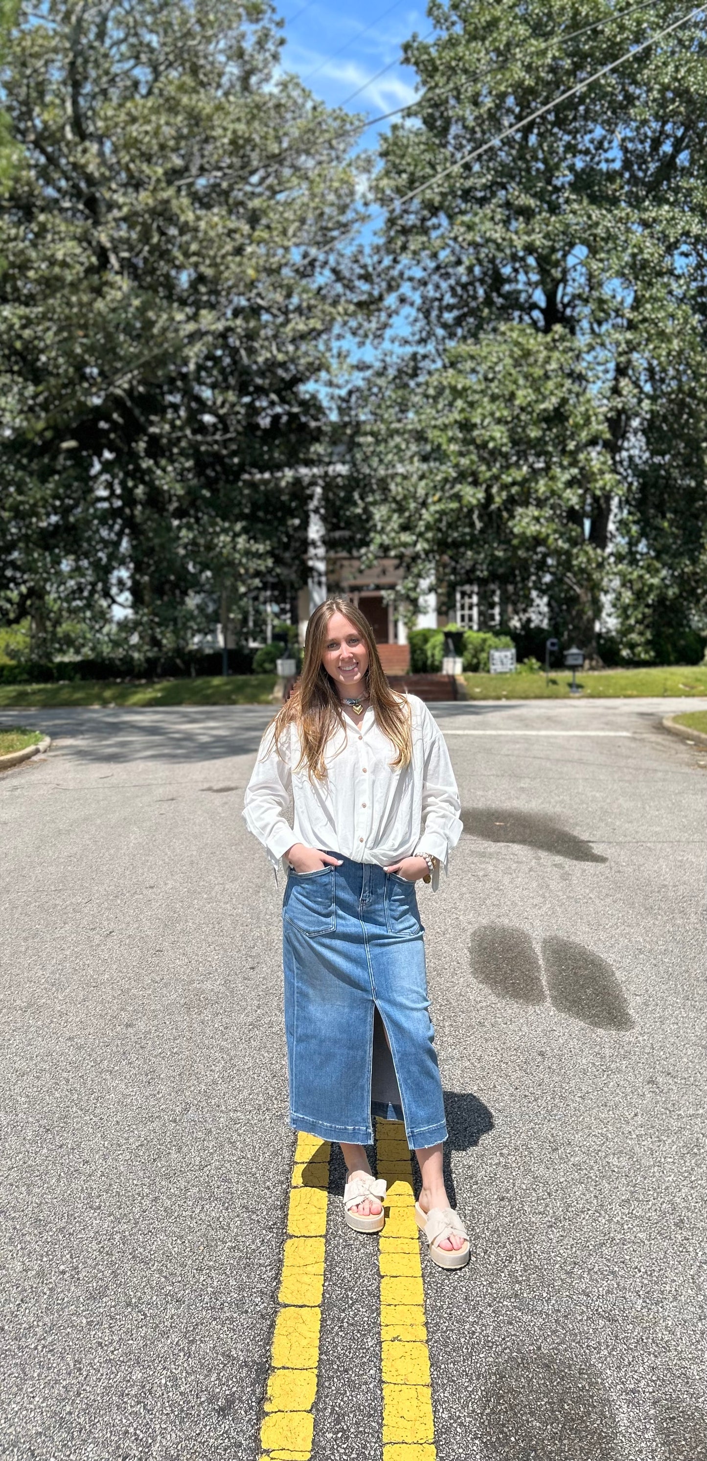 High Rise Utility Midi Skirt