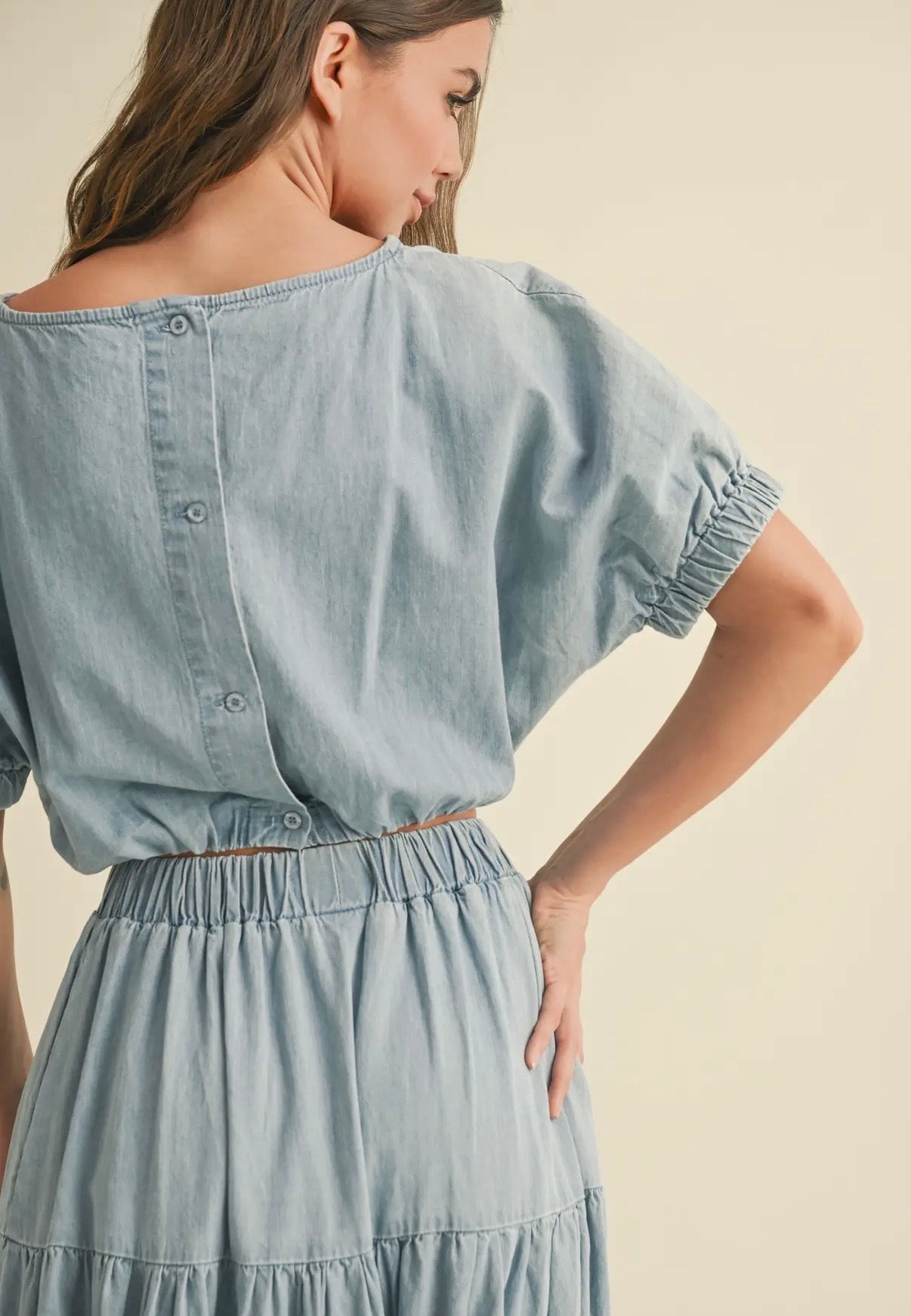 Short Sleeve Ballon Body
Denim Top
