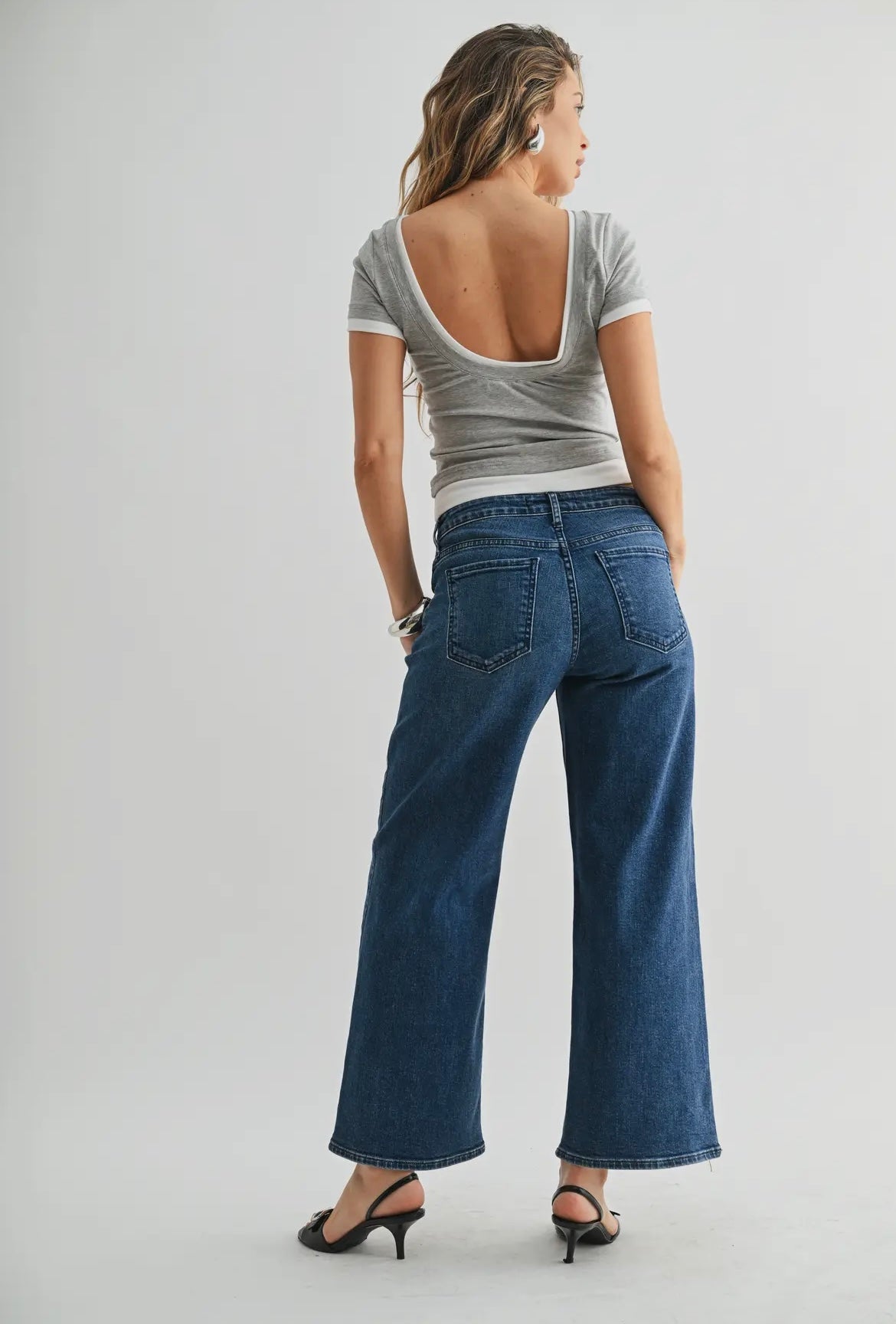 Mid Rise Slim Wide Leg Dark Denim