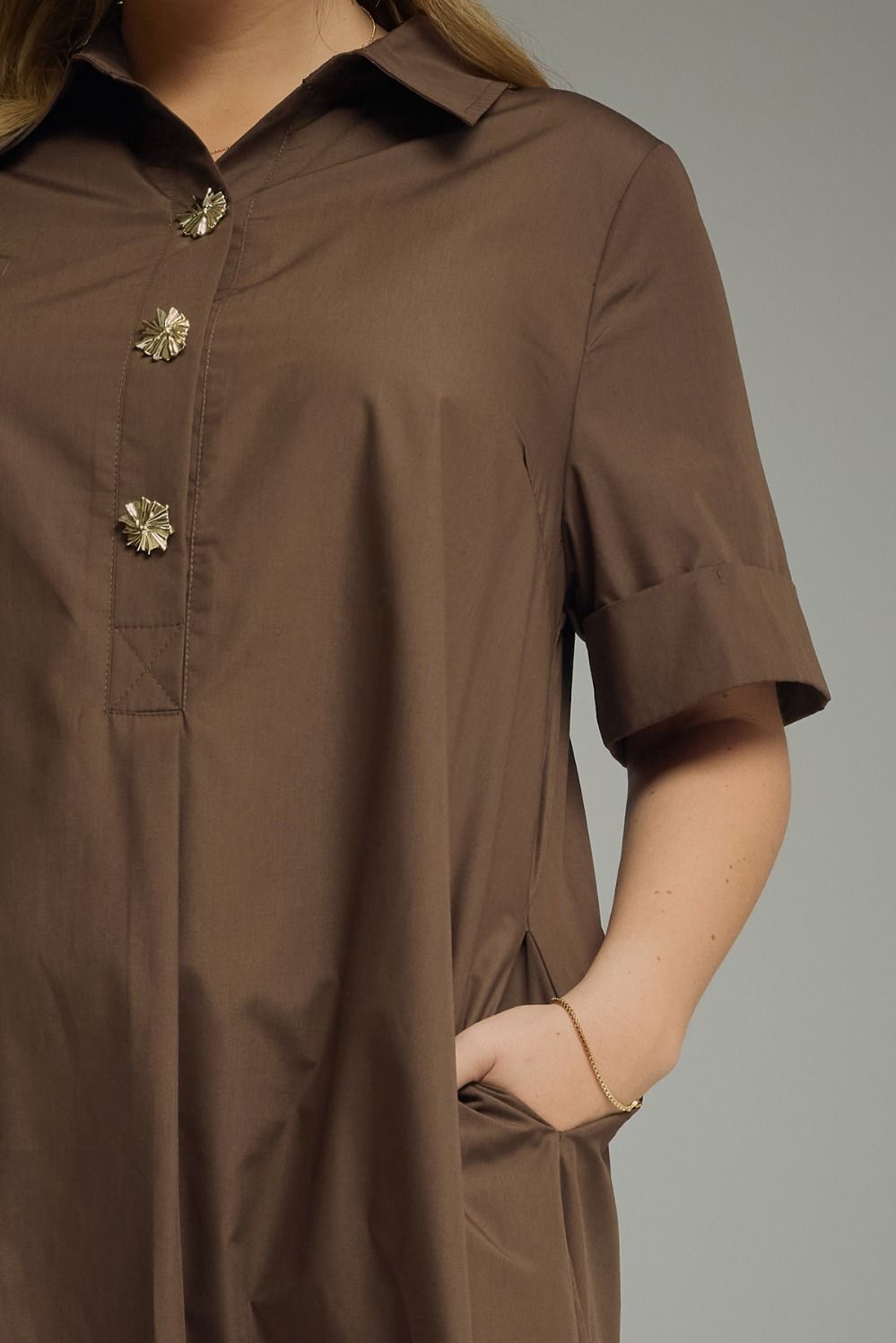 Short sleeve maxi dress with gold buttons - Plus (two colors!)