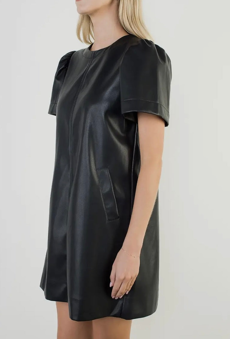 Short sleeve leather dress