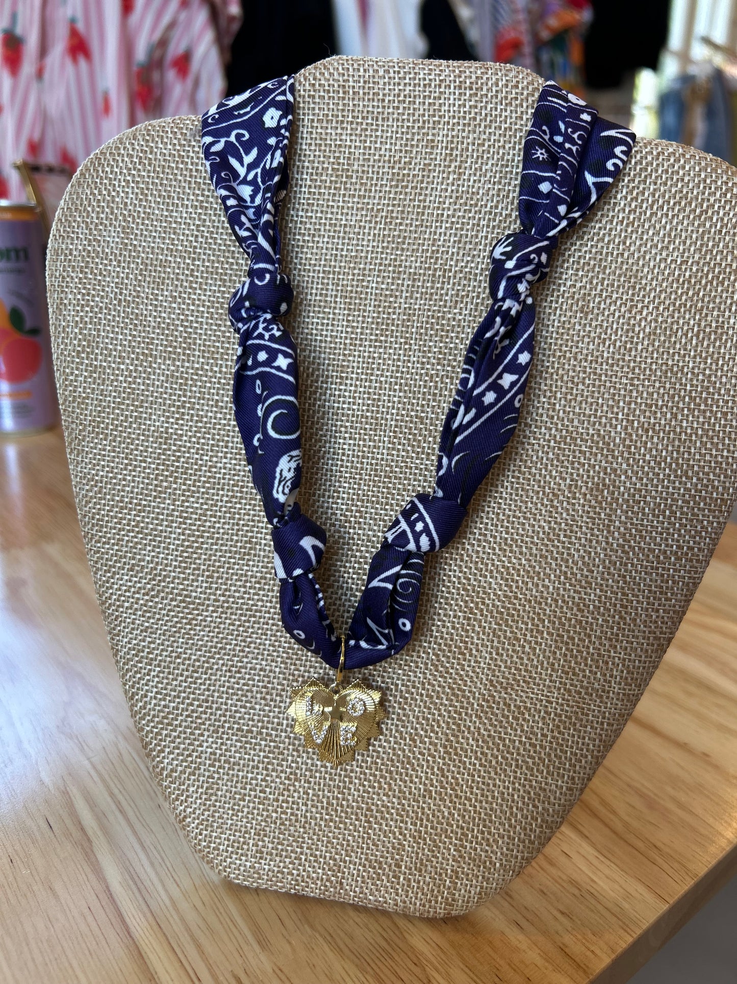 Knotted Navy Bandana with Love Charm