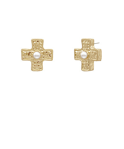 Pearl + Cross textured stud earrings