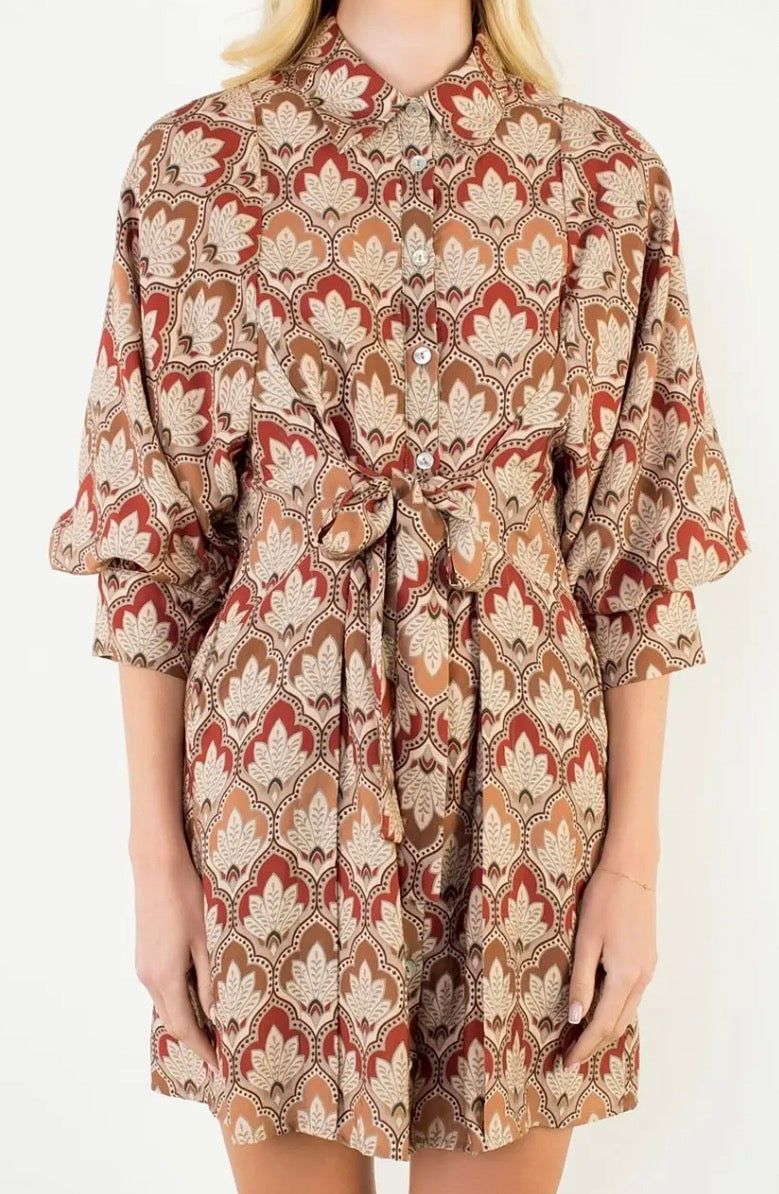 Long Sleeve Pattern Button
Down Dress